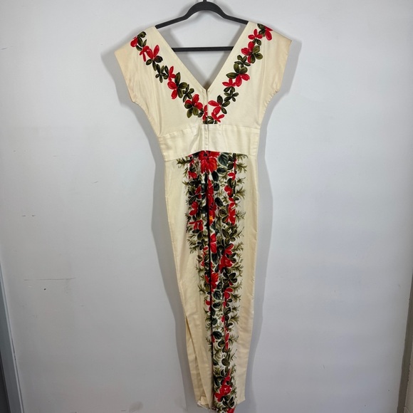 HawaiianTogs Vintage Cream Floral Maxi Dress Cotton Hibiscus Print Size 14 - Picture 10 of 15